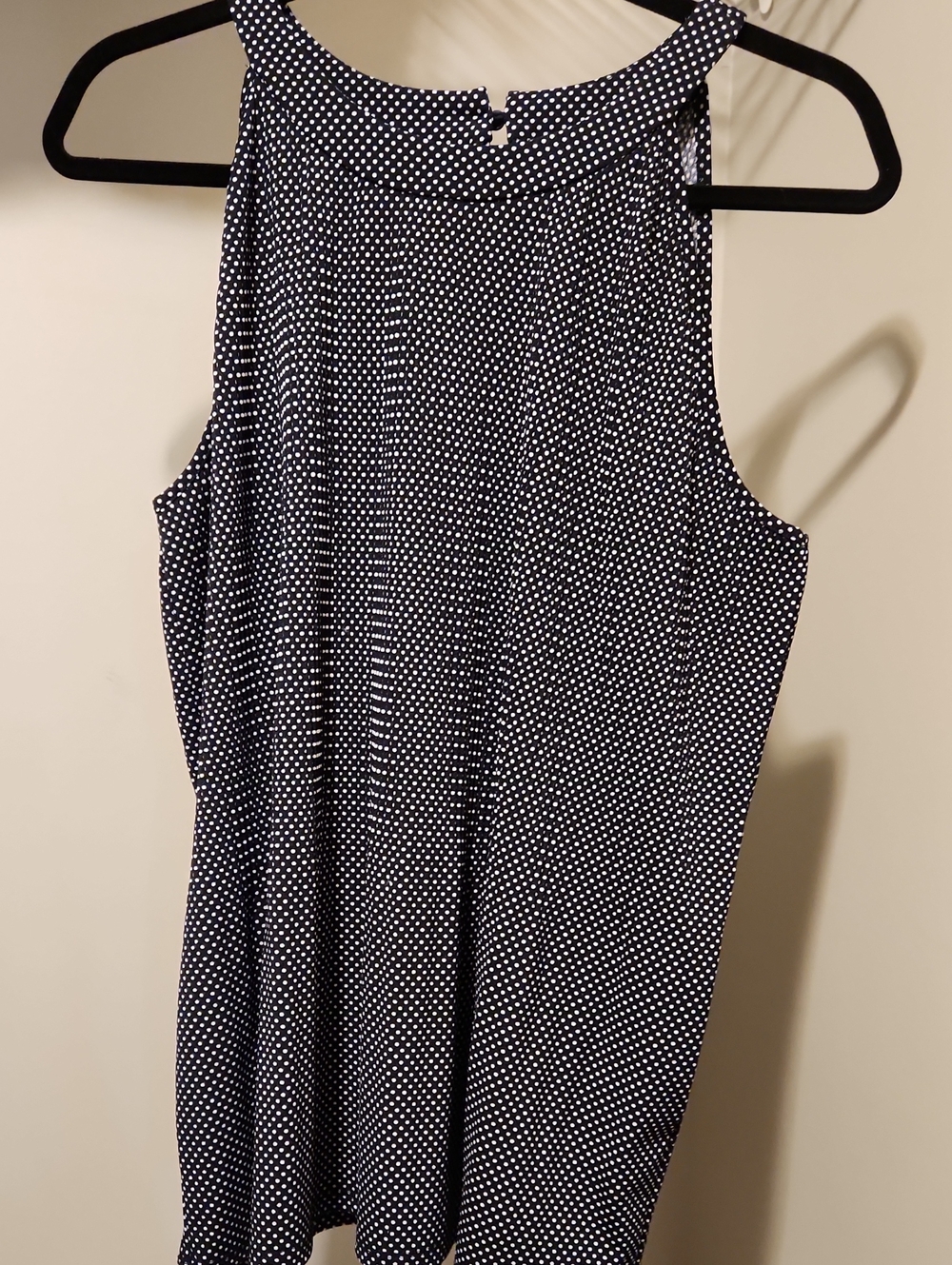 Joan Vass Navy & White Polka Halter Neck Tank